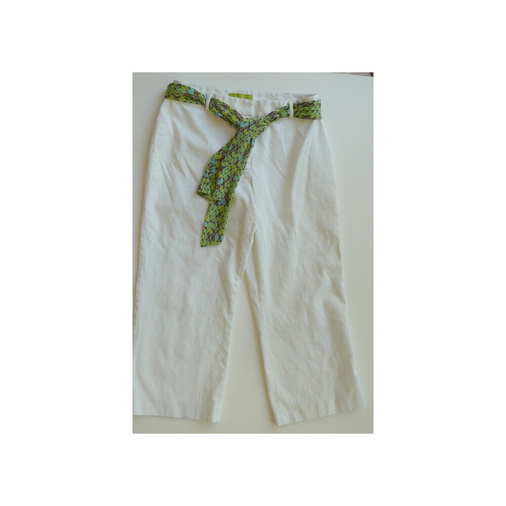 Sigrid Olsen cropped Pants capris Size 6 PETITE white kerchief belt (30x22)